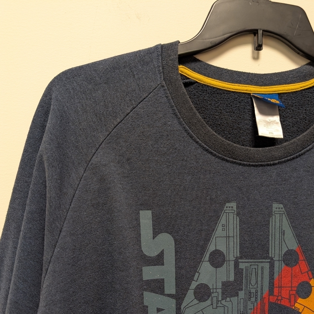 Star Wars Millenium Falcon Cozy Navy Blue Gray Rainbow Sweatshirt Pullover 2XL - Picture 2 of 13